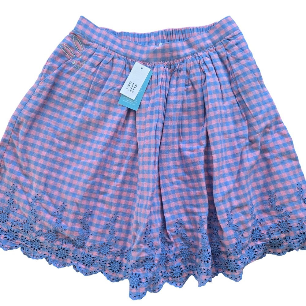 Gap‎ Kids Sarah Jessica Parker Gingham Eyelet Bunny Skirt Pink Blue XXL NWT